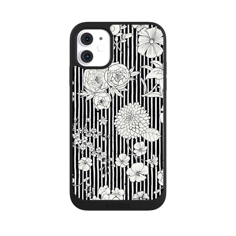 iPhone 11 NIVOpure Blumen und Streifen Schwarz und Weiß