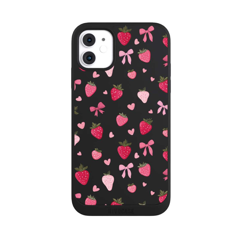 iPhone 11 NIVOpure Erdbeer Herz Schleifen Pink Muster Transparent
