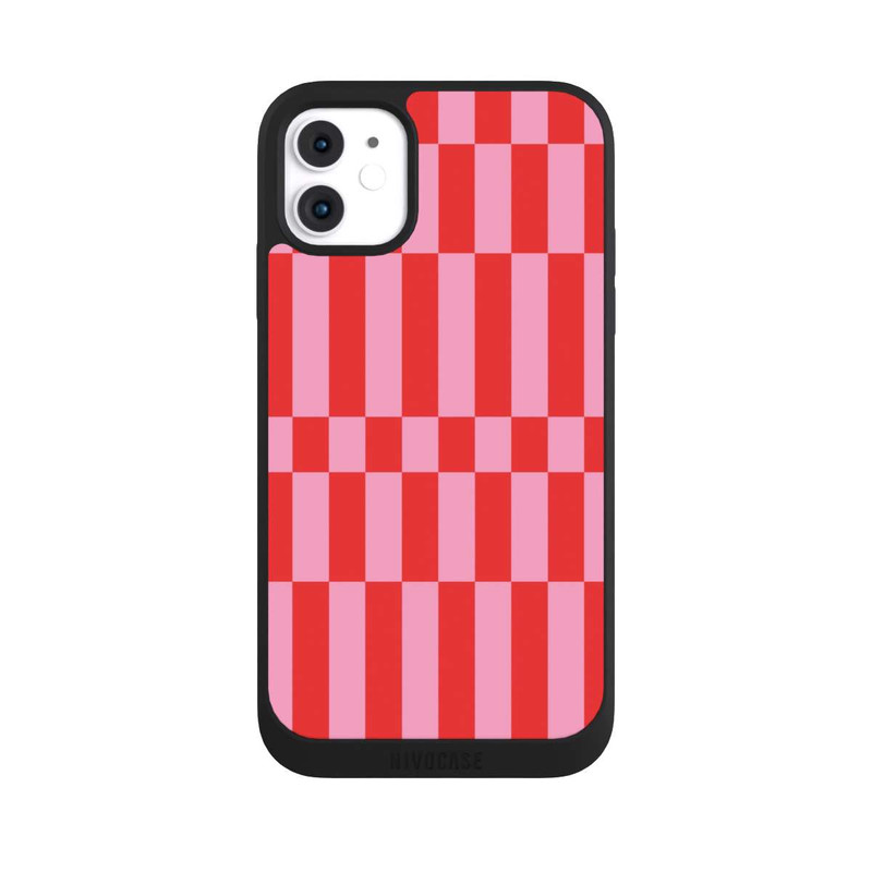 iPhone 11 NIVOpure Checked Abstract Bold Coral Red and Pink Color Block