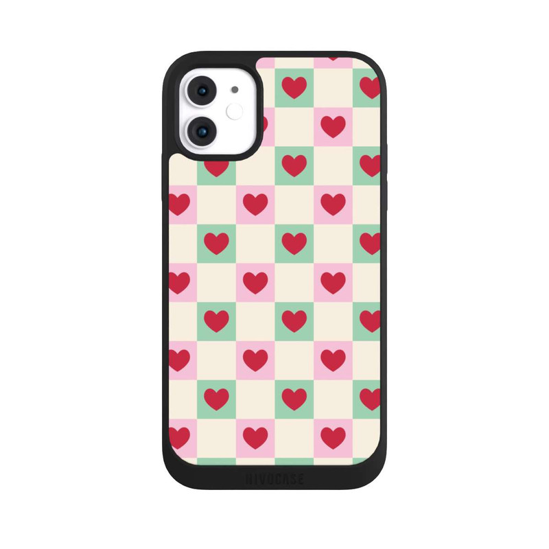 iPhone 11 NIVOpure Karomuster Herzen Rosa und Grün Valentinstag