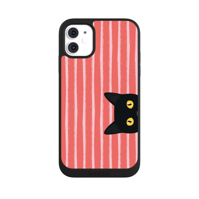 iPhone 11 NIVOpure Chat noir sur fond rayé orange