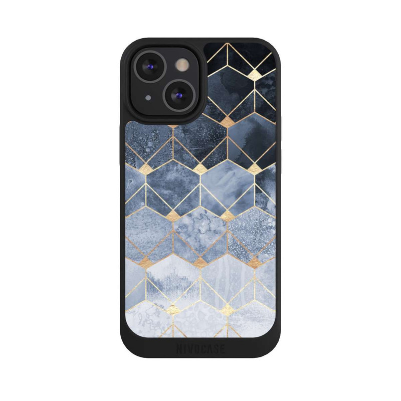 iPhone 13 Mini NIVOpure Blue Hexagons And Diamonds Gold Print