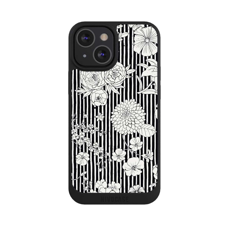 iPhone 13 Mini NIVOpure Blumen und Streifen Schwarz und Weiß