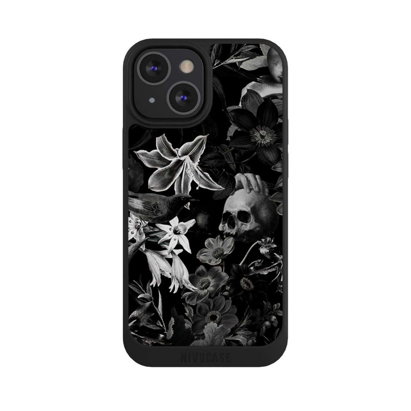 iPhone 13 Mini NIVOpure Skulls and Flowers on Black Background