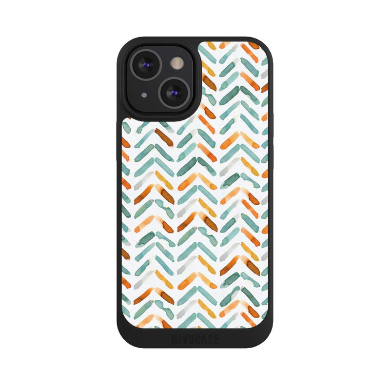 iPhone 13 Mini NIVOpure Élégant Automne Chevron Bleu Orange