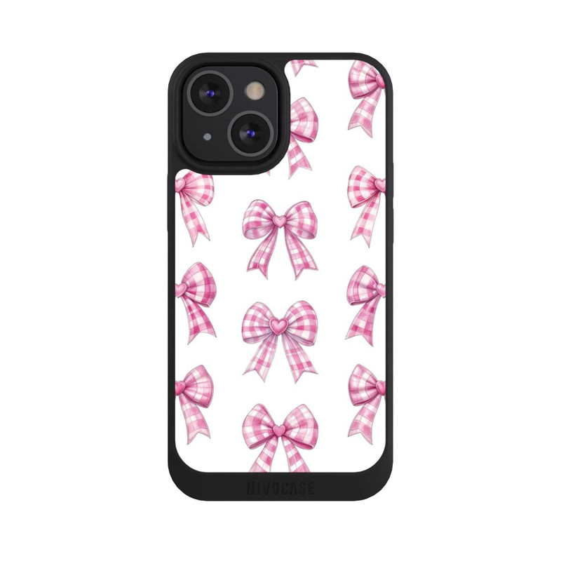 iPhone 13 Mini NIVOpure Pink Gingham Hearts and Bows avec IA