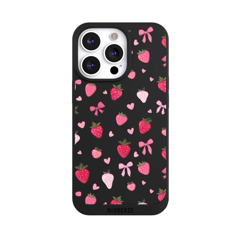 iPhone 13 Pro NIVOpure Strawberry Ribbon Pattern Pink Transparent