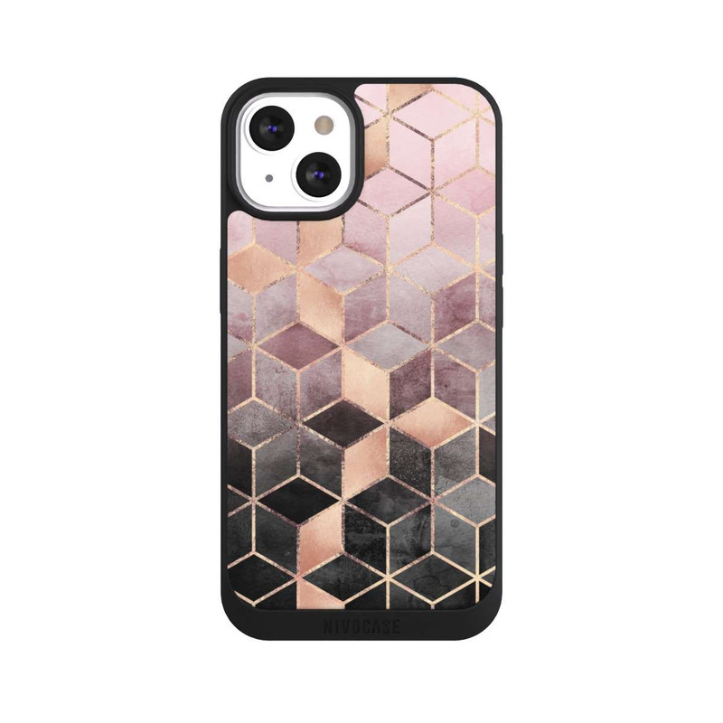 iPhone 13 NIVOpure Imprimé Cubes Dégradés Gris Rose
