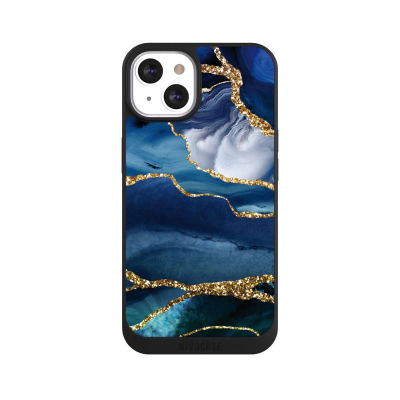 iPhone 13 NIVOpure Blue Marble Gold Glitter Look
