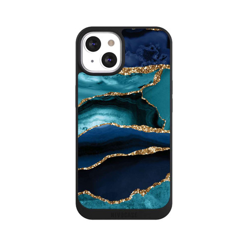 Apple iPhone 13 NIVOpure Dark and Light Blue Marble Gold Glitter Look
