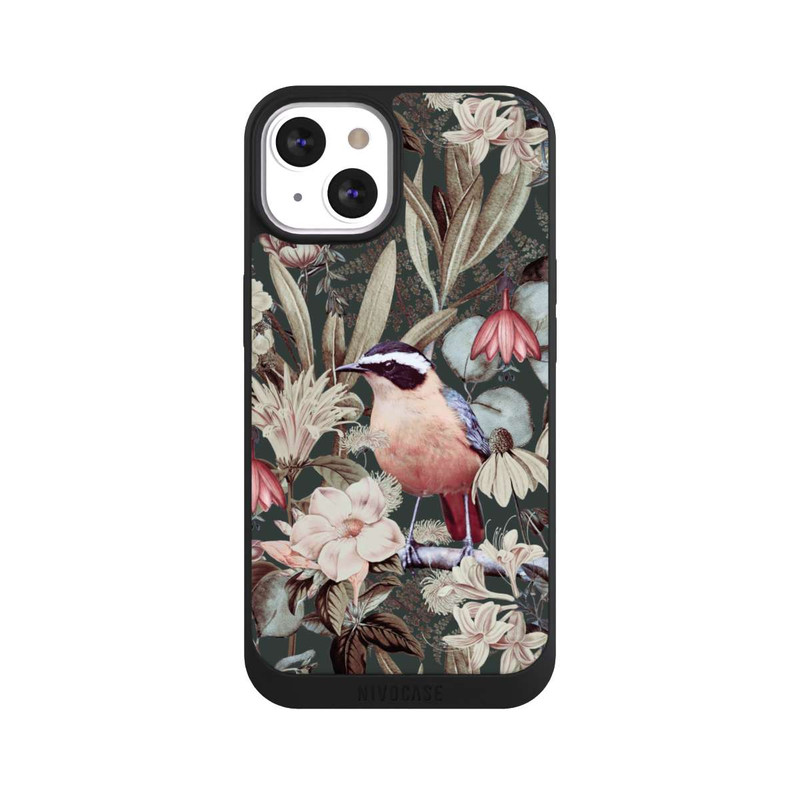 iPhone 13 NIVOpure Oiseau orange à motif de fleurs vintage