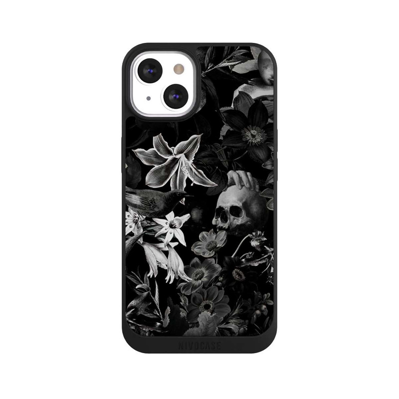 iPhone 13 NIVOpure Skulls and Flowers on Black Background