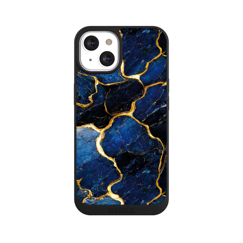 iPhone 13 NIVOpure Couches d'impression en marbre bleu et or