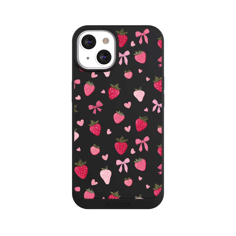 iPhone 13 NIVOpure Strawberry Ribbon Pattern Pink Transparent