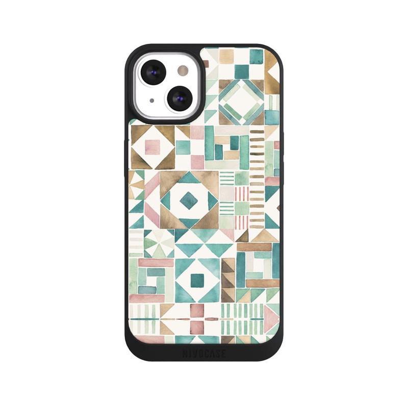 iPhone 13 NIVOpure Geometric Blocks Retro Vintage Patchwork Green