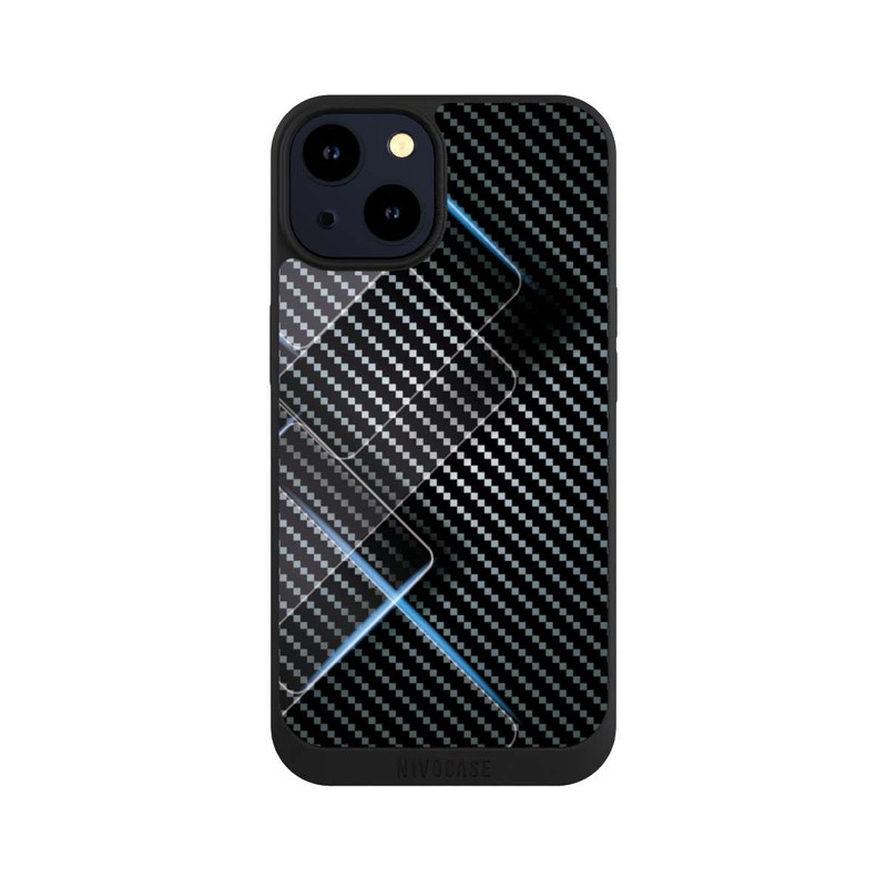 iPhone 14 NIVOpure Blaue Linien auf Karbon
