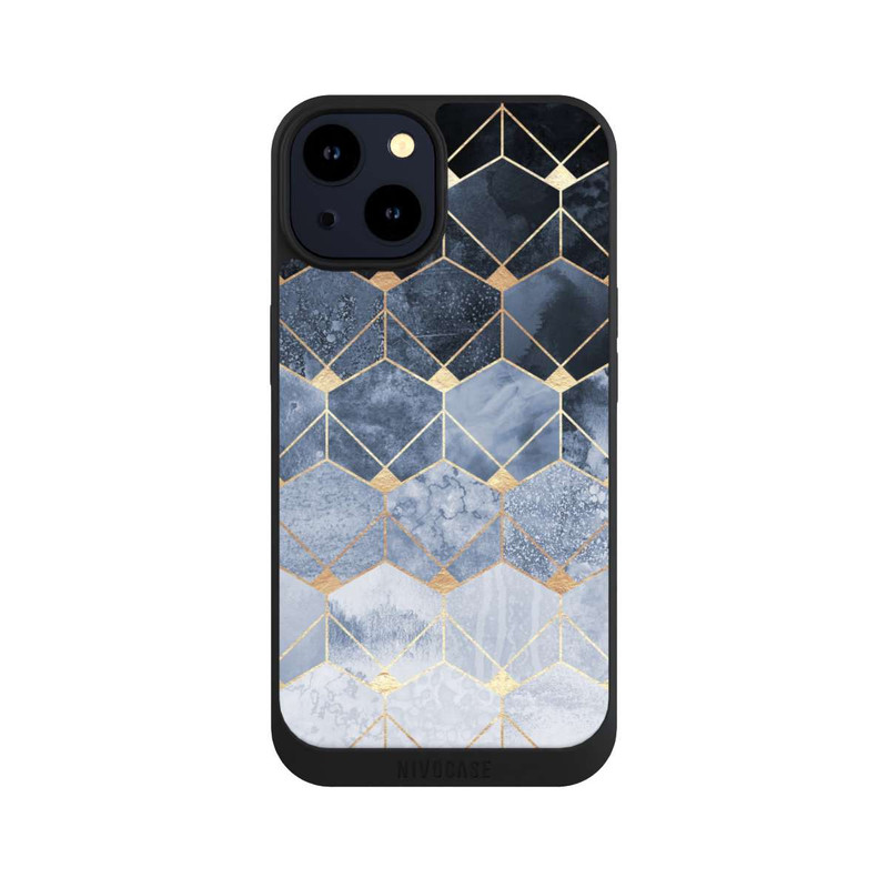 iPhone 14 NIVOpure Impression Or Hexagones Bleus Et Diamants