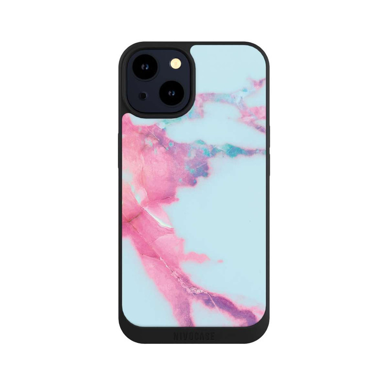 iPhone 14 NIVOpure Marbre veiné irisé bleu clair