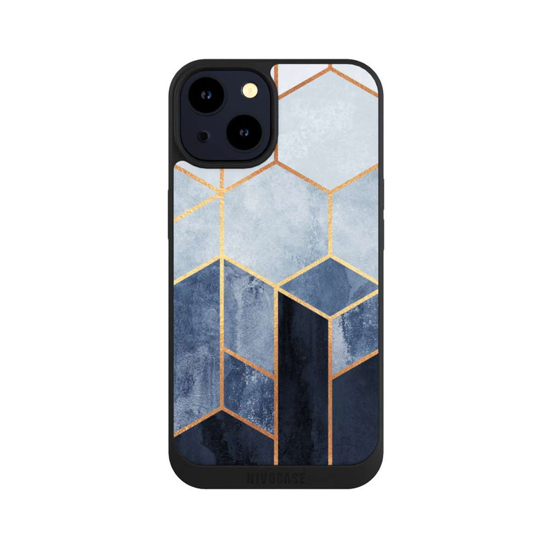 iPhone 14 NIVOpure Blauer Farbverlauf Sechsecke Golddruck