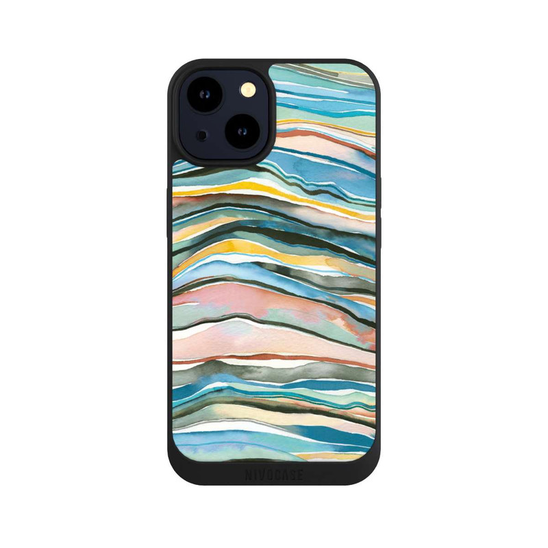 iPhone 14 NIVOpure Couches d'agate aquarelle bleues