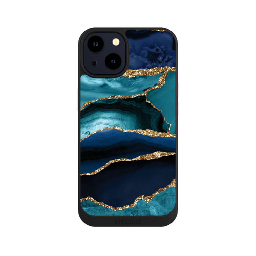 Apple iPhone 14 NIVOpure Dark and Light Blue Marble Gold Glitter Look