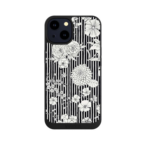 Apple iPhone 14 NIVOpure Fleurs et rayures noir et blanc