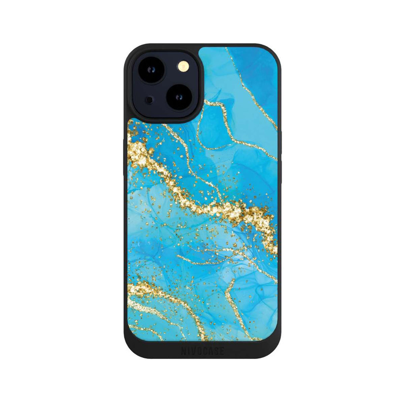 iPhone 14 NIVOpure Türkis-goldene Tapete