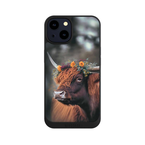 Apple iPhone 14 NIVOpure Vache des Highlands avec des fleurs avec IA