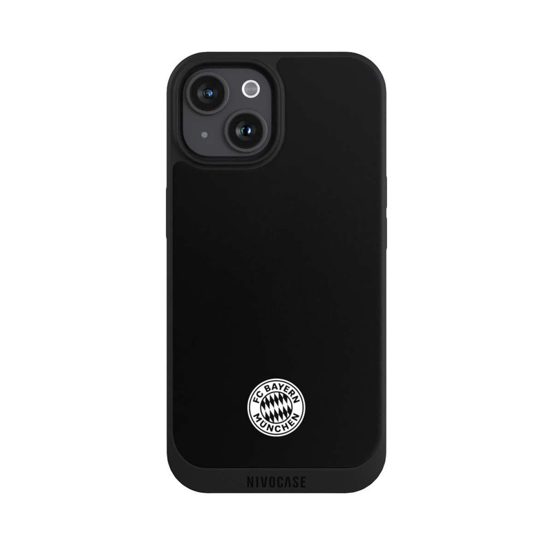 iPhone 15 NIVOpure Klassisches FCB Logo Klein - Weiß auf Schwarz