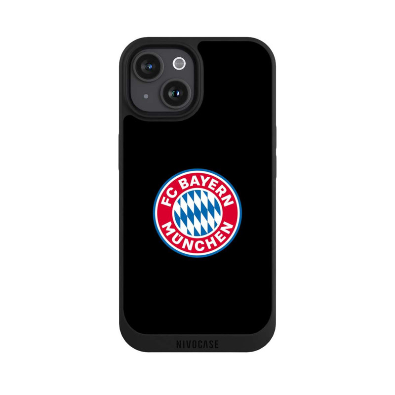 iPhone 15 NIVOpure Logo FCB sur fond noir