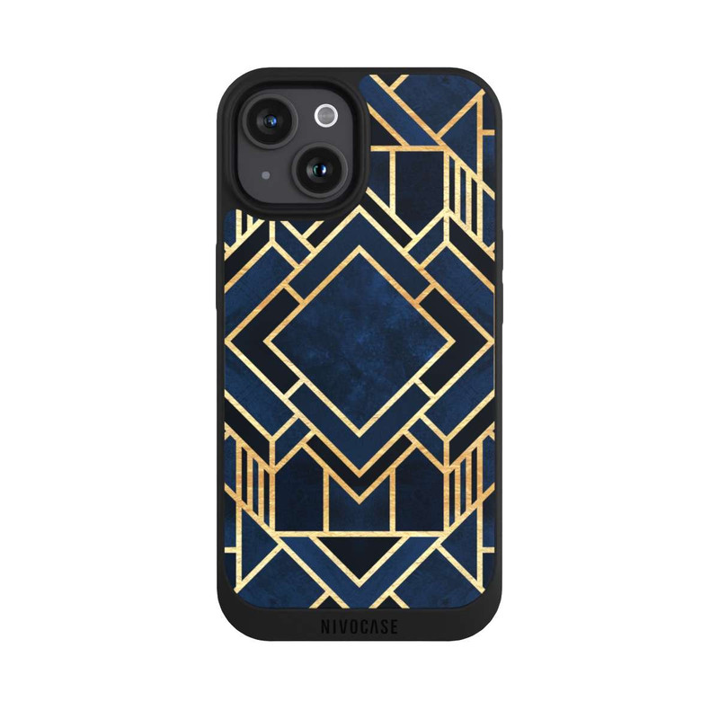 iPhone 15 NIVOpure Kunst Deko Blau Golddruck