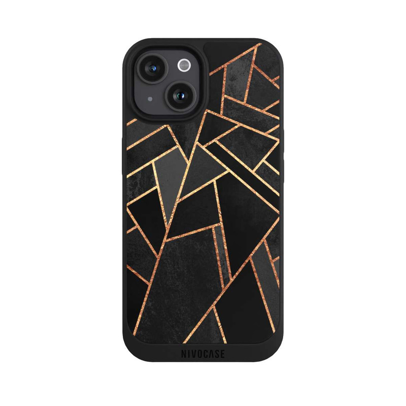 iPhone 15 NIVOpure Schwarze Nacht Gold Druck