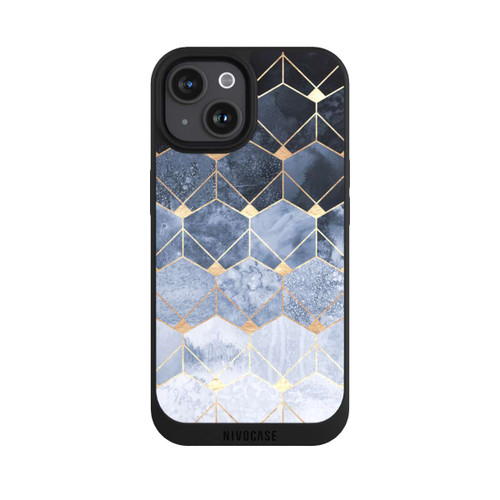 Apple iPhone 15 NIVOpure Blaue Sechsecke und Diamanten Golddruck