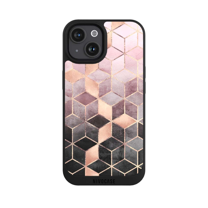 iPhone 15 NIVOpure Imprimé Cubes Dégradés Gris Rose