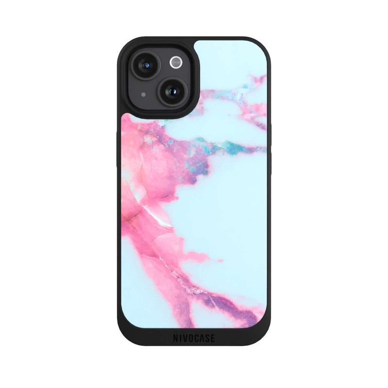 iPhone 15 NIVOpure Hellblauer schillernder Adermarmor