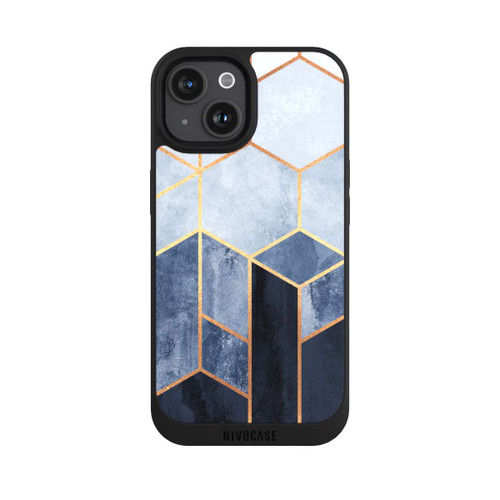 Apple iPhone 15 NIVOpure Blauer Farbverlauf Sechsecke Golddruck