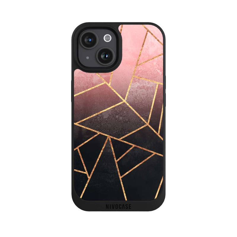 iPhone 15 NIVOpure Imprimé Pierre Or Rose Et Noir