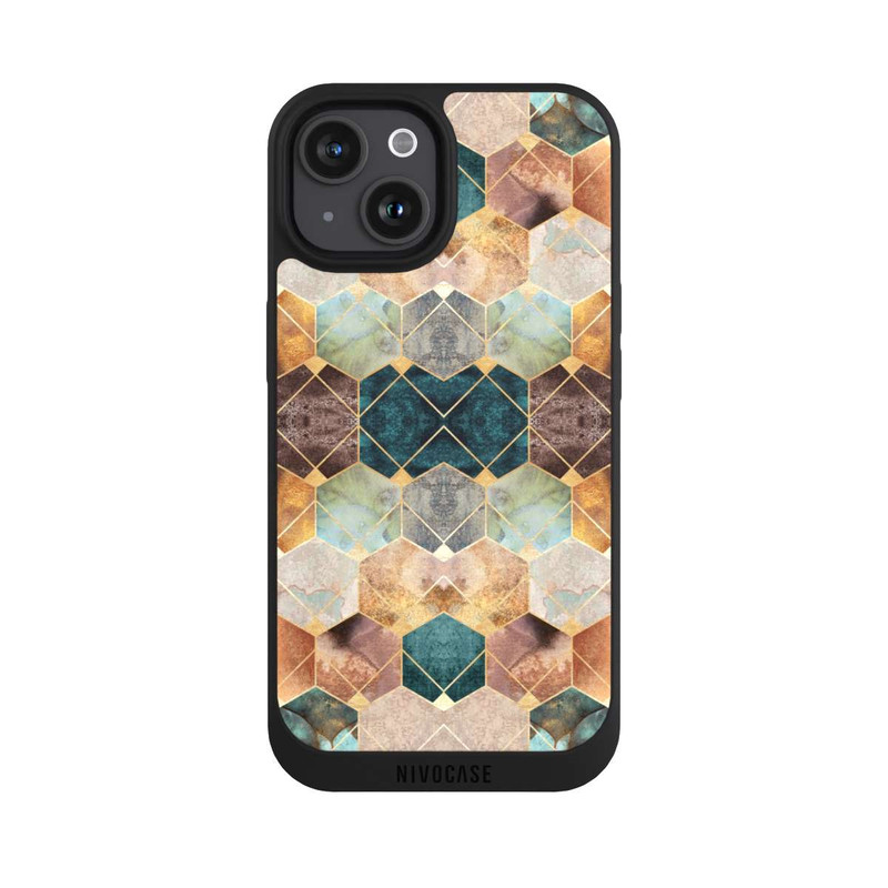 iPhone 15 NIVOpure Naturfarbene Sechsecke und Diamanten
