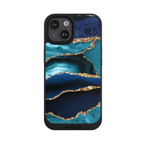 Apple iPhone 15 NIVOpure Dark and Light Blue Marble Gold Glitter Look