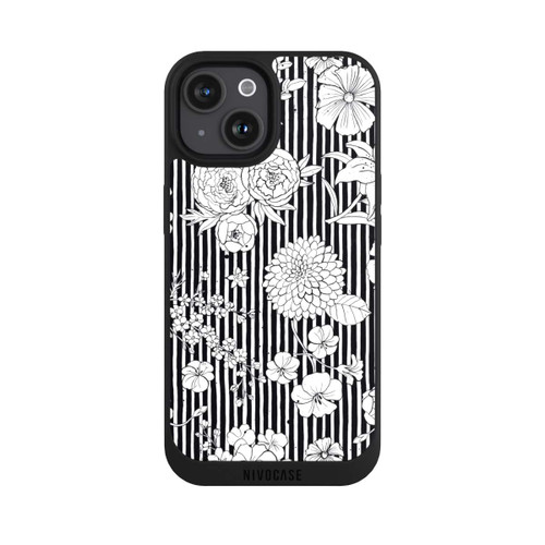 Apple iPhone 15 NIVOpure Blumen und Streifen Schwarz und Weiß