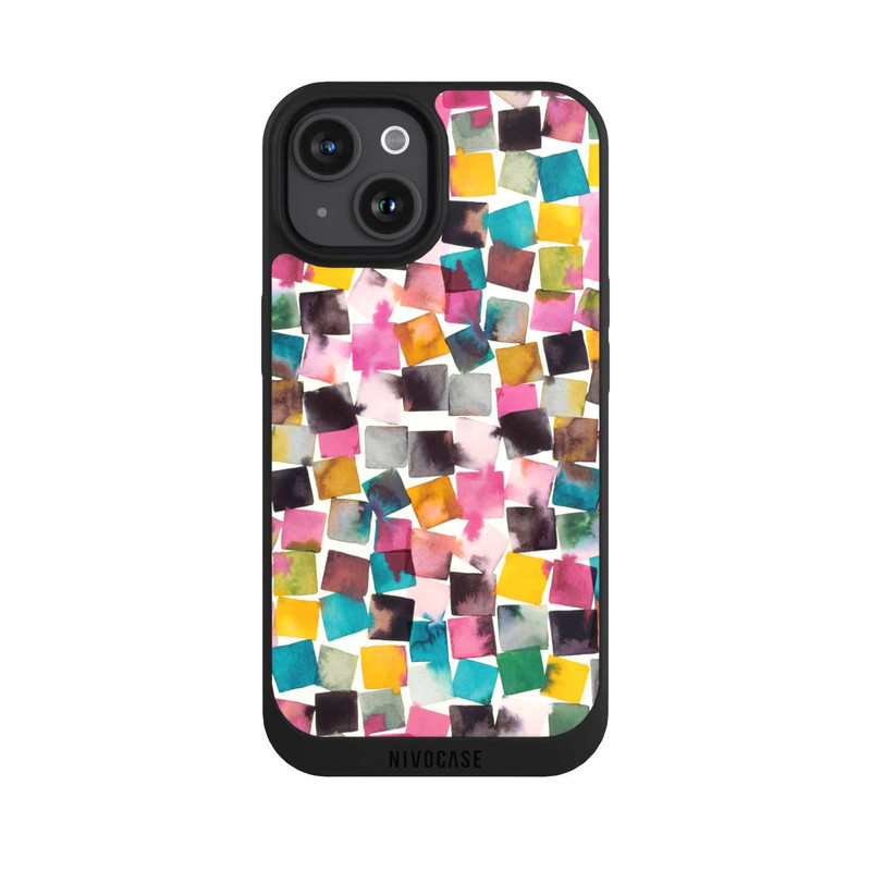 iPhone 15 NIVOpure Plaids Géométriques Aquarelle Rose