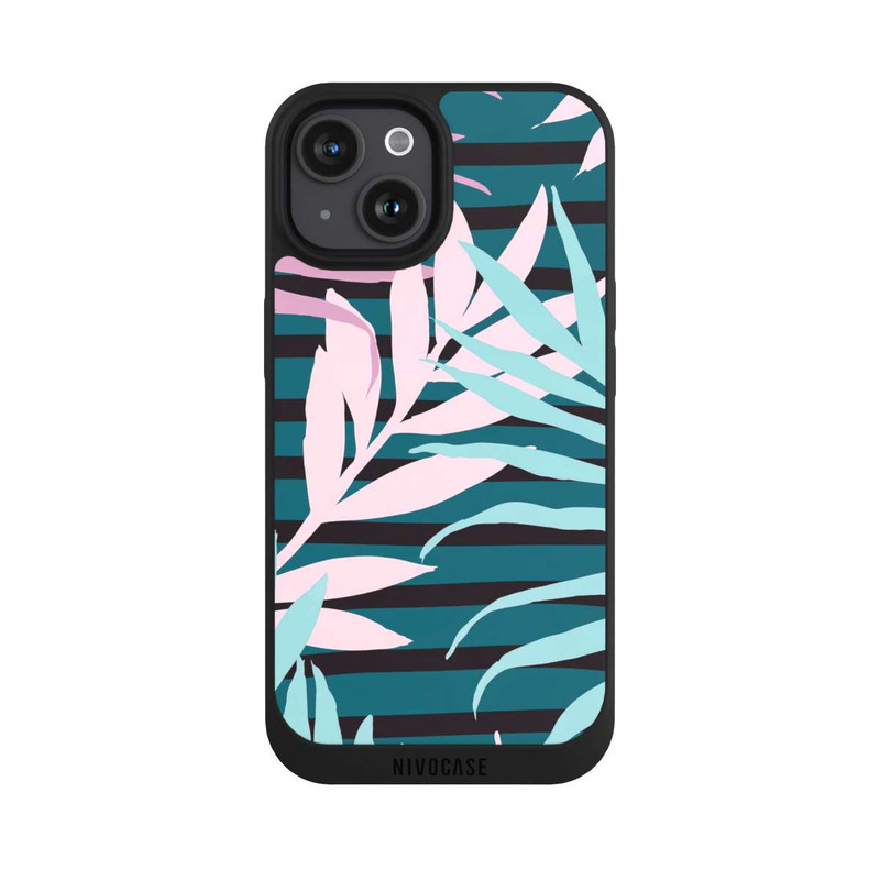 iPhone 15 NIVOpure Pastell-Dschungelblätter rosa blaugrün