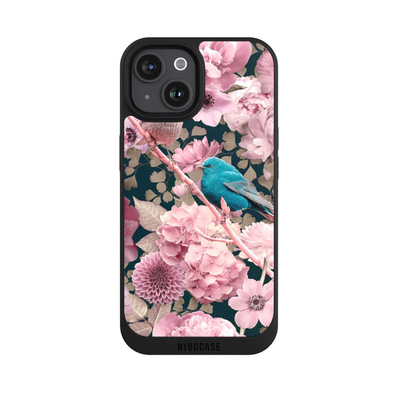 iPhone 15 NIVOpure Spatzen im rosa Blumenmuster