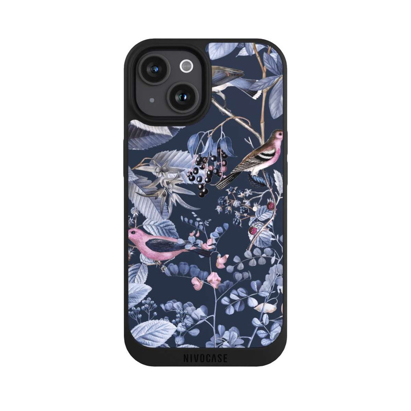 iPhone 15 NIVOpure Vögel und Beeren blau