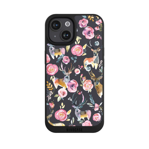 Apple iPhone 15 NIVOpure Hirsche und Blumen Anthrazit
