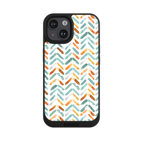 Apple iPhone 15 NIVOpure Elegantes Herbstchevron Blau Orange