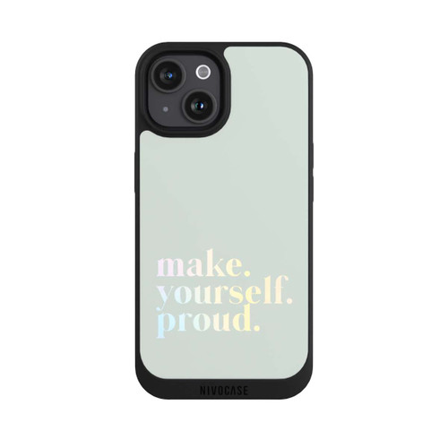 Apple iPhone 15 NIVOpure Make Yourself Proud Zitat-Minze und Farbverlauf