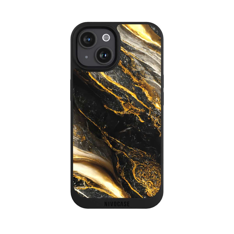 iPhone 15 NIVOpure Schwarze Marmor Goldschichten