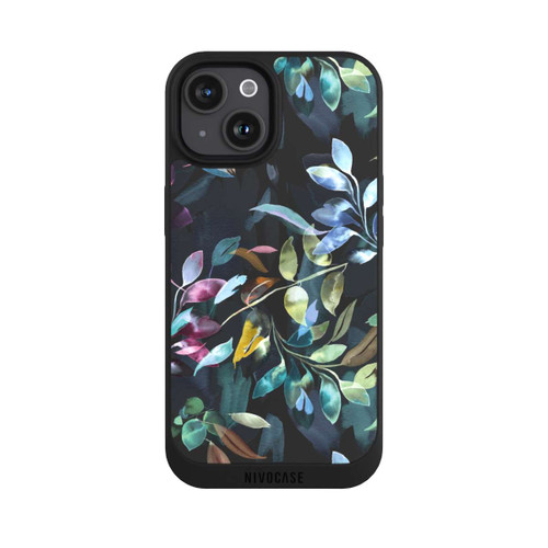Apple iPhone 15 NIVOpure Mystische Aquarellblätter schwarz