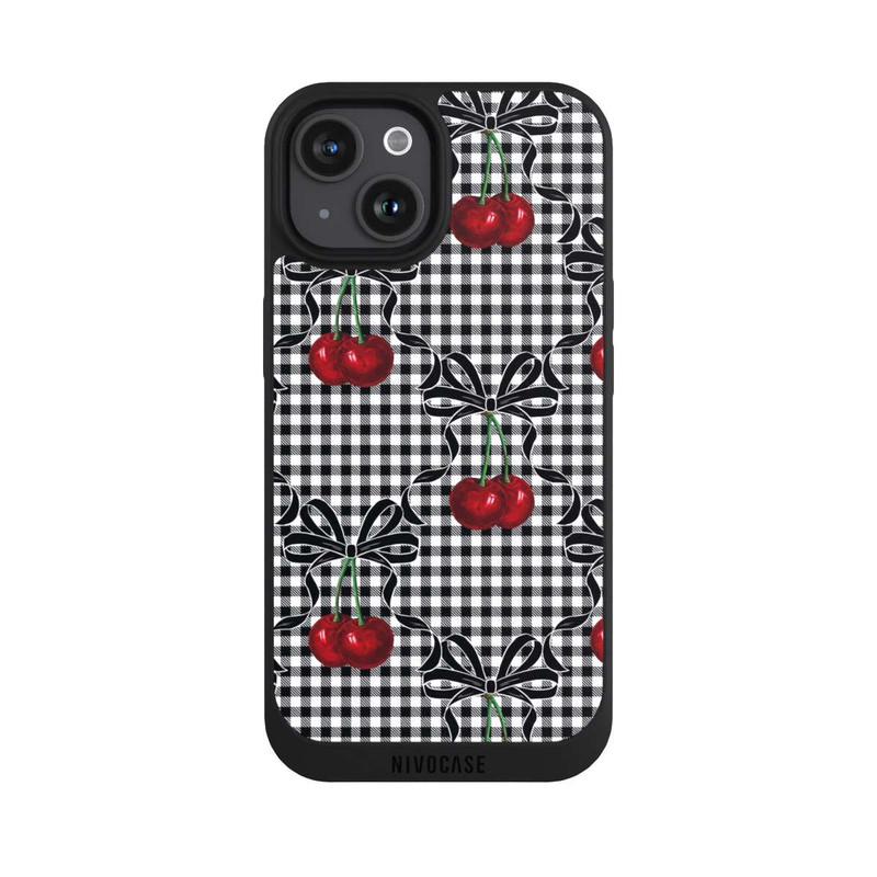 iPhone 15 NIVOpure Motif cerise noir